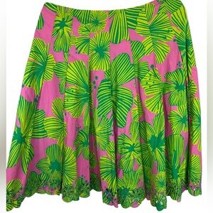 Lilly Pulitzer Ingrid Vtg White Label Floral Pleated Eyelet Hem Skirt Size 6